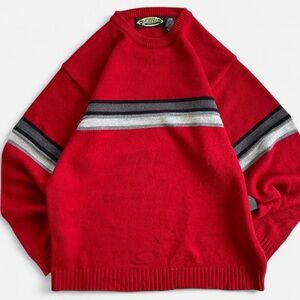Vintage White Out Red with Gray Stripes Y2k 90s Skater Sweater L